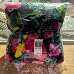 Vera Bradley Floral Throw Blanket - Pink, Yellow, Green on Black